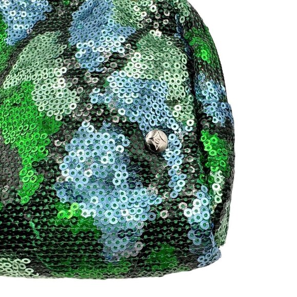 New Stephanie Johnson Makeup Cosmetic Bag Blue Green Sequin Zip Medium Size - Picture 8 of 12